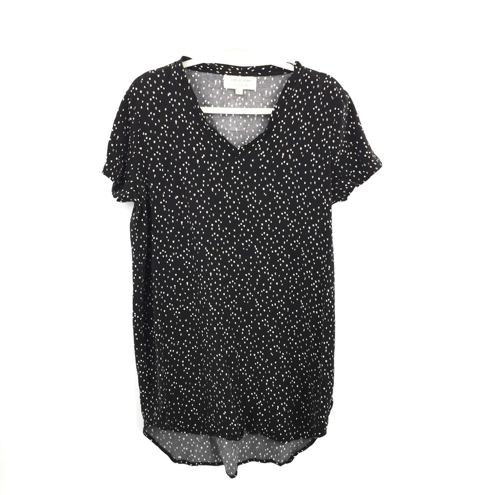 Cloth & Stone Black White abstract Spot V-Neck popover tunic Top anthropologie L
